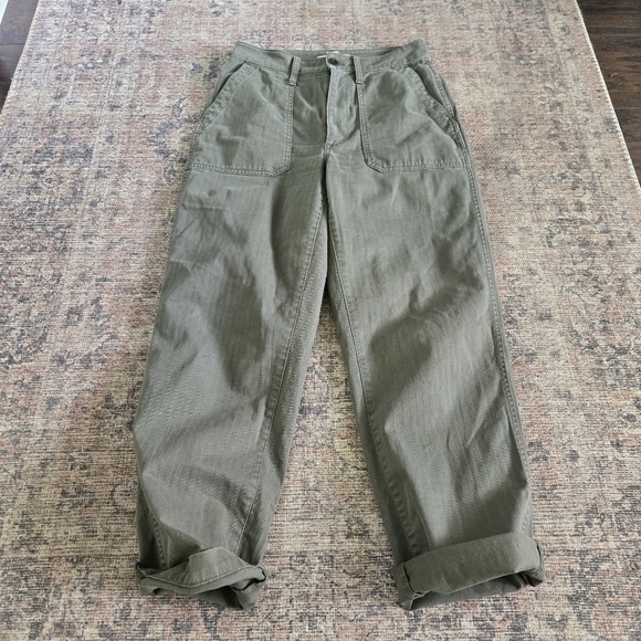 Madewell The Curvy Perfect Vintage Straight Workwear Pants Olive Green Size 27 - Picture 2 of 8